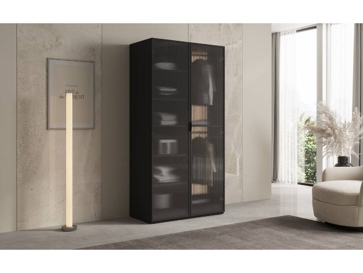 Moduro Arda – Design-Kleiderschrank mit geriffelter Glasfront - Beige - Luxusbetten24