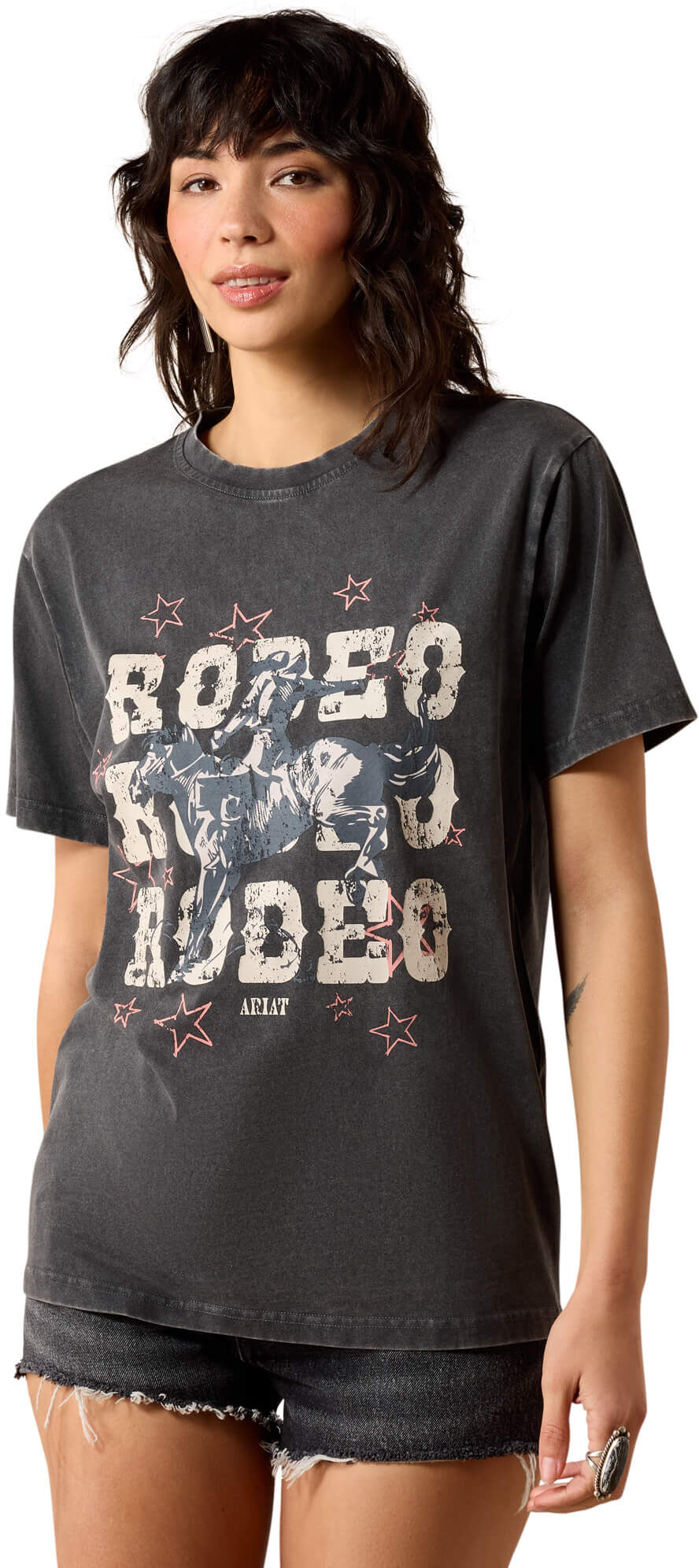 Women's Star Spangled Rodeo T-Shirt in Charcoal Mineral Wash Cotton, Size: Medium by Ariat