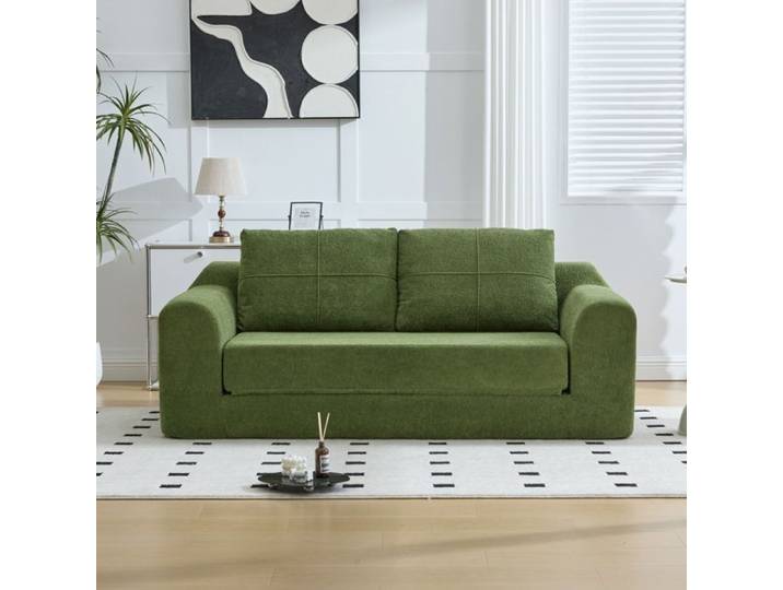 Canapé Convertible 178x96x61cm Velours Vert Armée 2 Places - Canapé-Lit - Design de Sol Accoudoirs Sans Montage Compressé