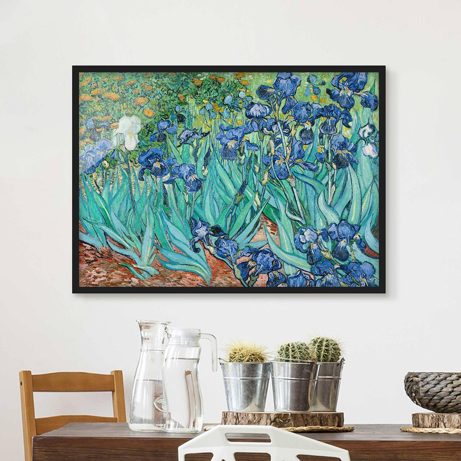 home24 Vincent van Gogh Iris I poster met houten lijst, blauw, 100 x 70 cm