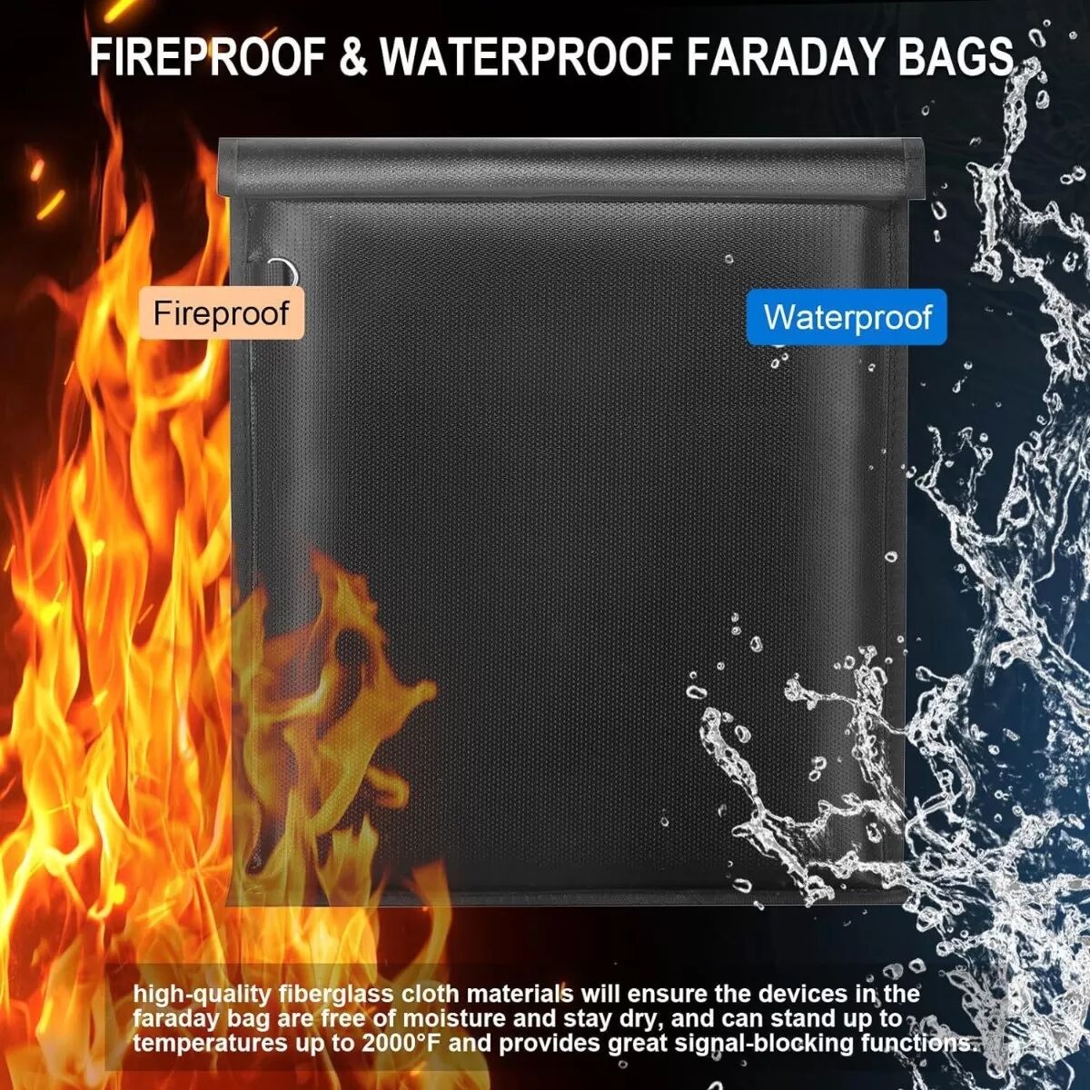 INF RFID feuerfester Signalabschirmbeutel – wasserdichter Faraday-Beutel für Autoschlüssel, Telefon, Tablet, Laptop und