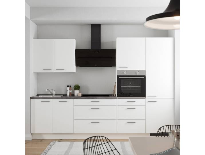 Küchenzeile High-Line Touch Variante D 300cm Ausrichtung rechts Weiß/Alpinweiß/Schiefergrau Laurus