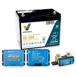Voltrana Komplettpaket 12,8V 102Ah Lithium LiFePO4 + Victron MPPT 100/30, Orion 30A & SmartShunt