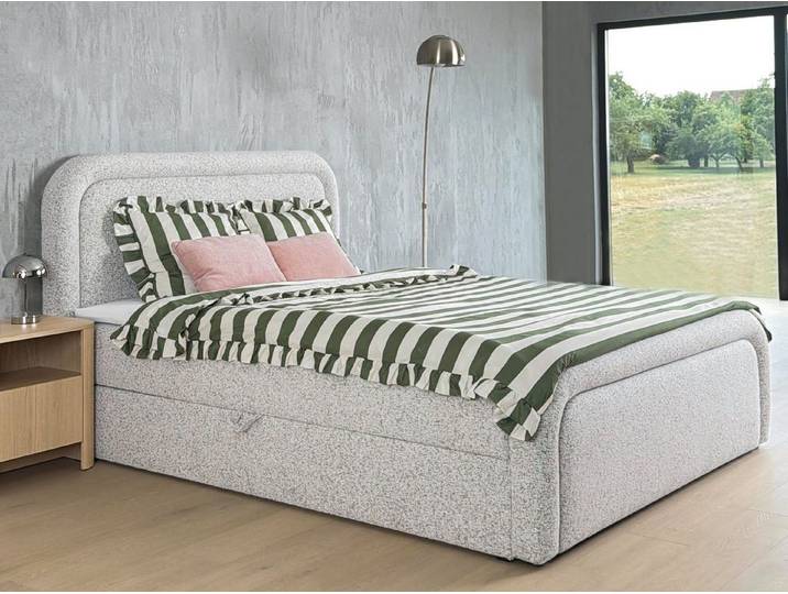 Compleo Boxspringbett Doppelbett mit abgerundetem Kopfteil & hoher Schlafkomfort (von 120 bis 200x200 cm) TOPSELLER, Modernes Schlafbett), Stauraumbett mit Webstoffbezug, Bonellfederkernmatratze