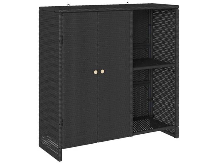 Makastle Aufbewahrungsschrank für Wohnzimmer 100 x 36 x 102 cm Schwarz Rattan mit 2 Türen und Regalen