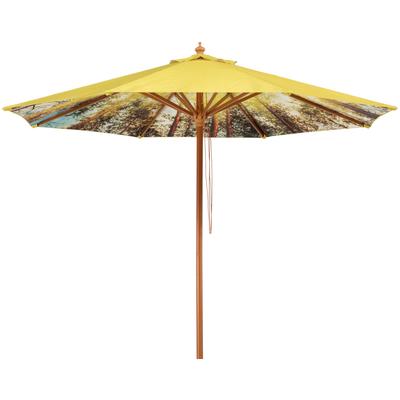 Marktschirm SCHNEIDER SCHIRME "Malaga Forest", gelb, Obermaterial: 100% Polyester, Standschirme, Durchmesser 300 cm, Innen mit Waldmotiv, rund, ohne Schirmständer