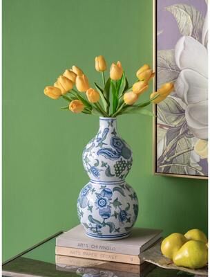 Kodotan sofa "D6.9x13.4"" Porcelain Double Gourd Vase with Cherry Blossom Patterns"