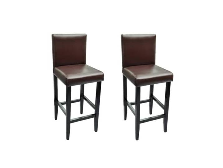 GHVBNMF Barhocker 2er Set Dunkelbraun Kunstleder Holzbeine 75 cm Bequeme Gastronomie & Küche Tresenstühle mit dicker Polsterung, Hoher Rückenlehne und Stabilem Holzgestell bis 110 kg.