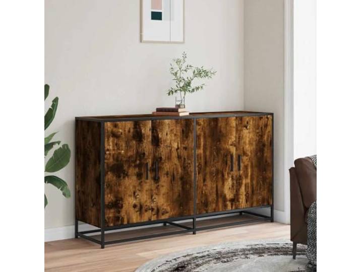 KTHLBRH Anrichte Eiche Rauch 134 x 35 x 76 cm Mehrschichtholz und Metall, 4 Fächer mit Türen, max. Belastung 90 kg, leicht zu reinigen