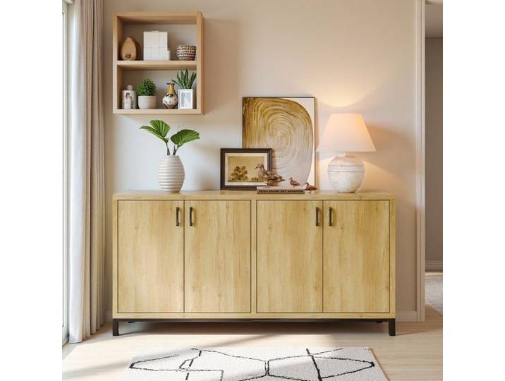 Buffet moderne - Buffet 4 portes - Buffet de cuisine - Buffet en bois - Bahut - 160x35x80cm - Style industriel - Meuble de rangement