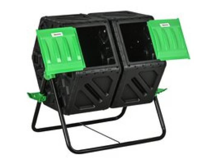 Outsunny 130L dubbele kamer roterende composter 67X60X77 cm zwart