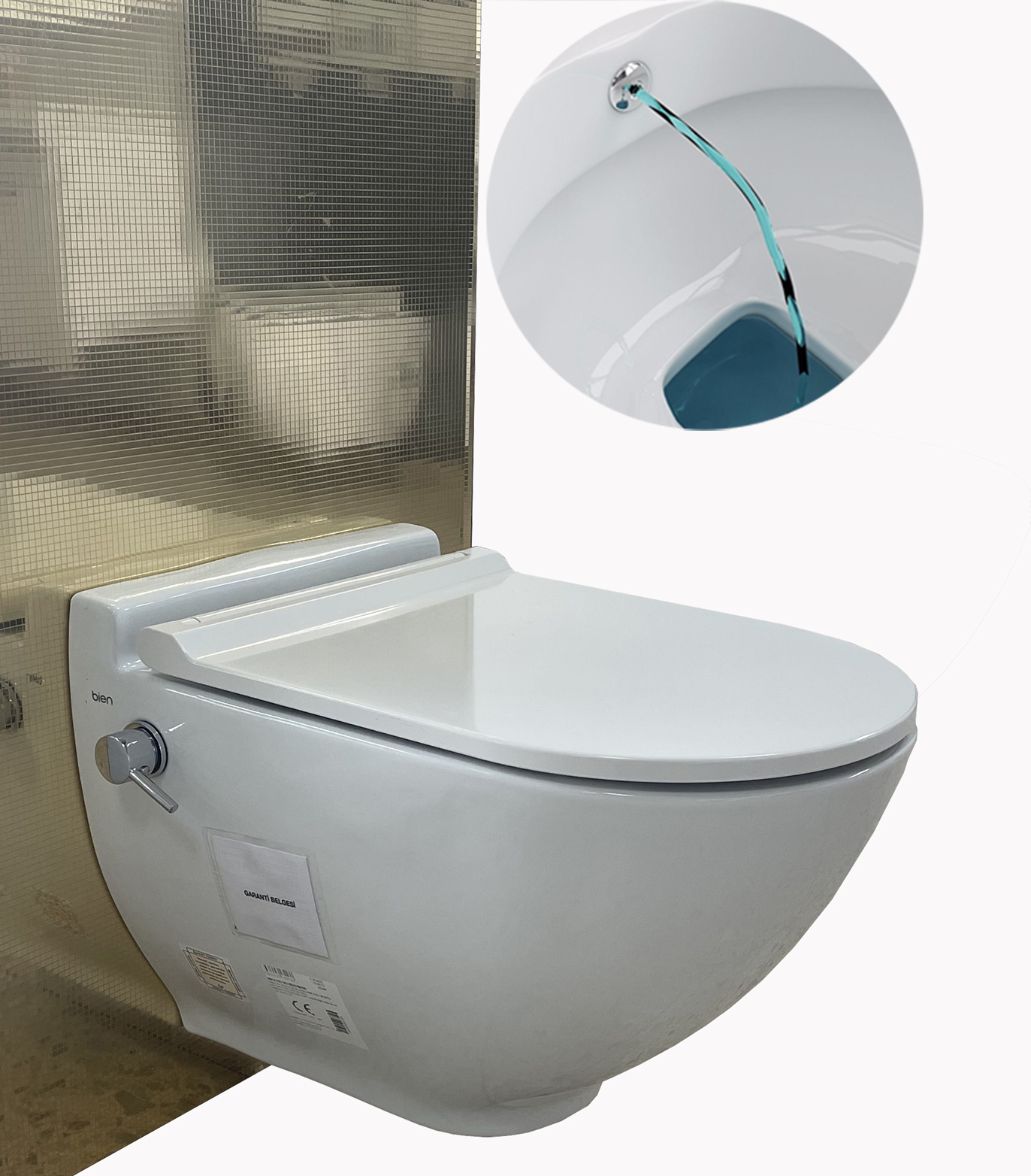 Bien THOR Randlos integr. Armatur NANO Spülrandloses Hänge Wand Dusch Taharet WC mit Soft-Close WC Deckel