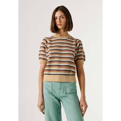 V-Ausschnitt-Pullover PEPE JEANS "Jumper KAMIA LUREX", Damen, Gr. S, bunt (bronze beige), 98% Baumwolle, 2% Metall, Pullover