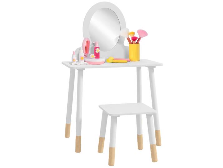 Table de maquillage pour filles Aiyaplay avec miroir et tabouret, design simple, blanc