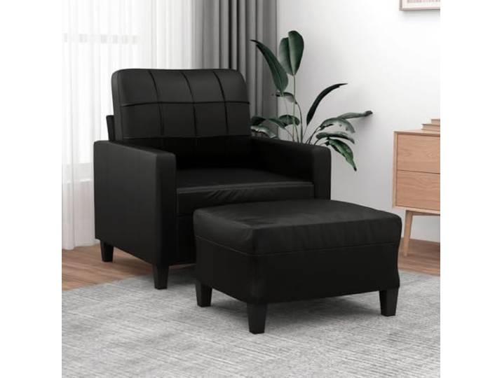 HEFZGDB Sessel mit Hocker Schwarz 60 cm Kunstleder Modernes Design Langlebiges Material Robustes Gestell Bequeme Sitzfläche Schmutzabweisende Oberfläche Luxuriöser Look Vielseitiger