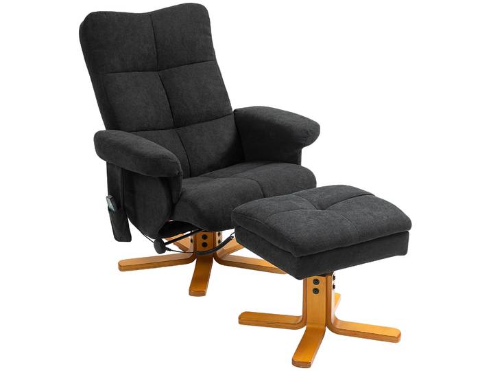 HOMCOM Massagestoel met ligfunctie en voetenpoef, 145° kantelbaar, polyester, 80 x 86 x 99 cm, zwart