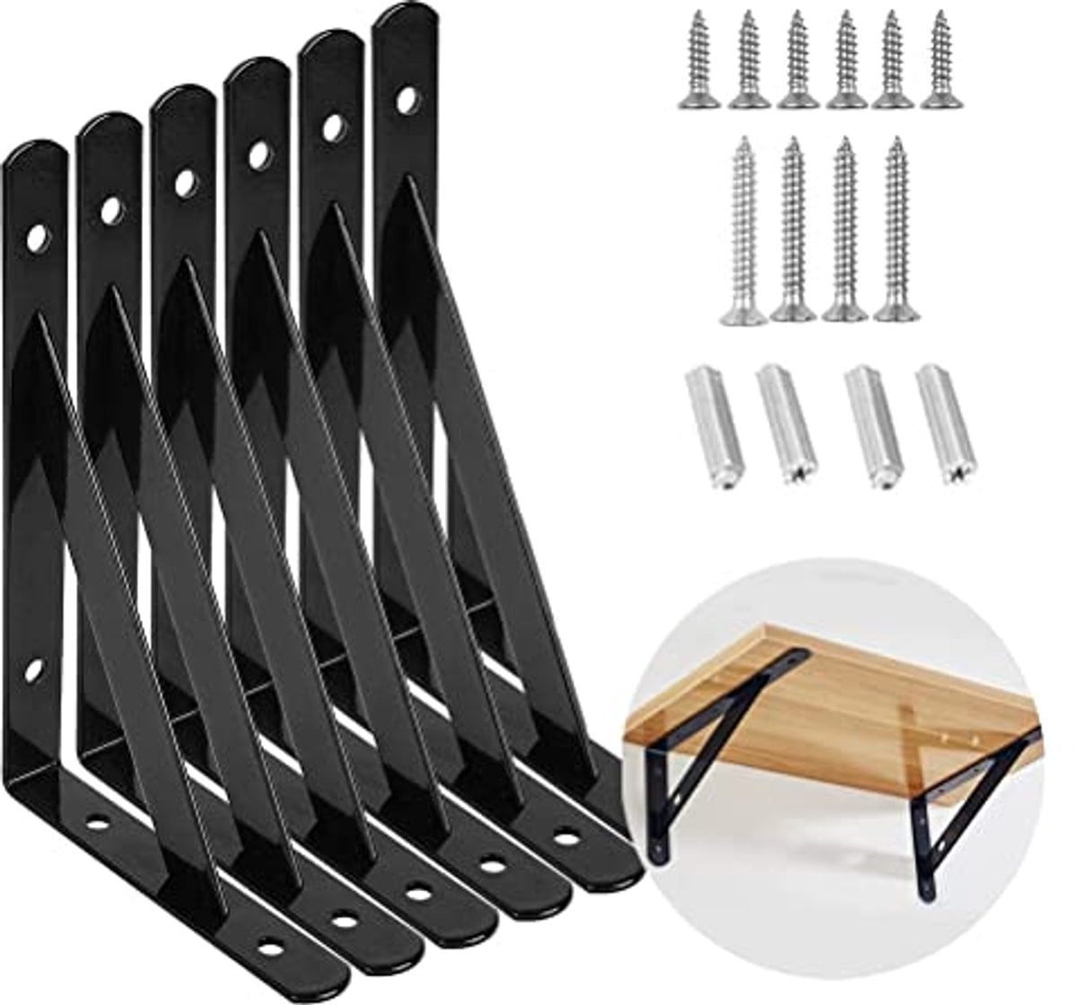Set van 6 driehoekige wandbeugels voor stevige planken
