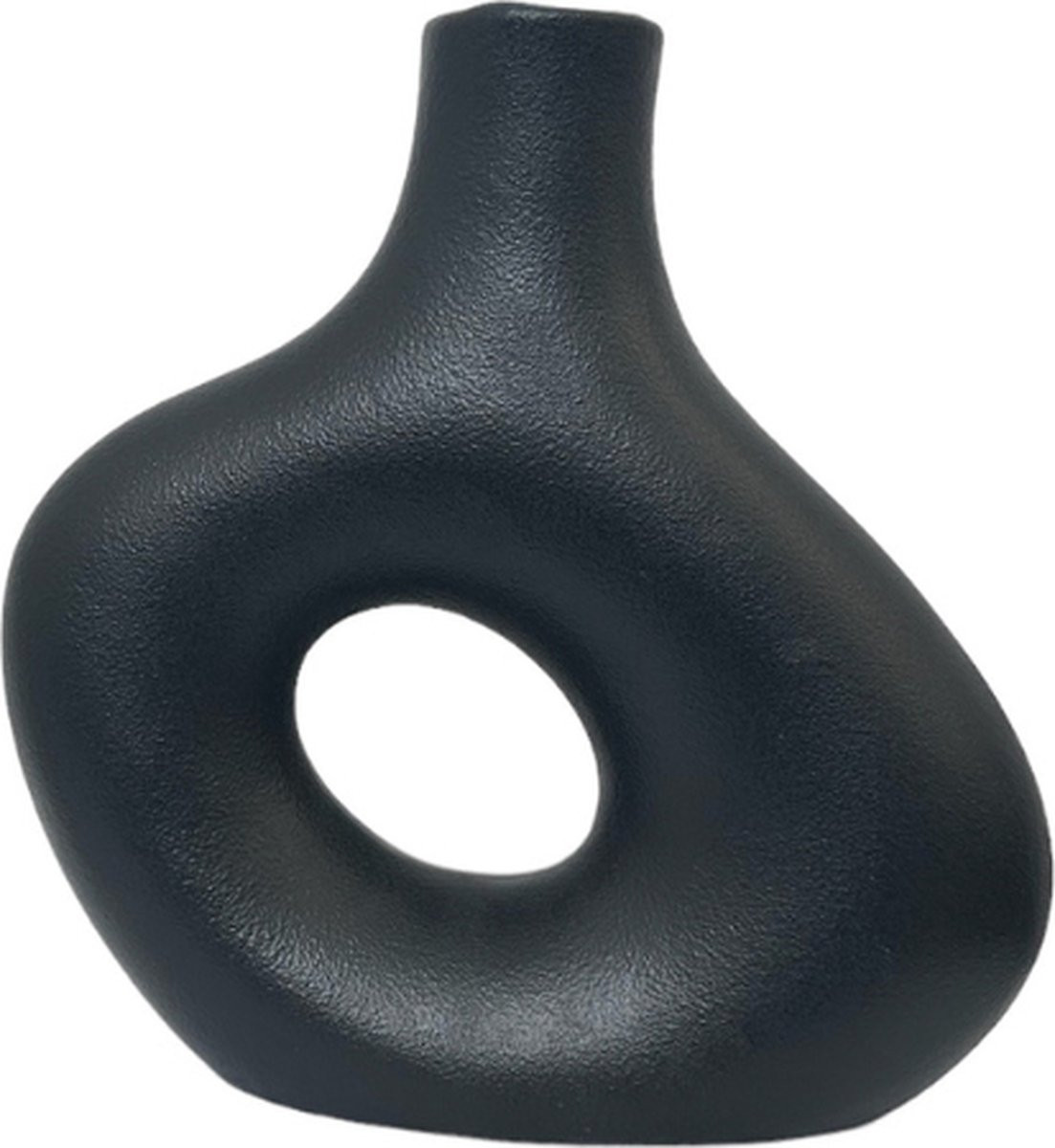 Homexclusive Keramische Donut Vaas - Zwart - Moderne Decoratieve Vaas