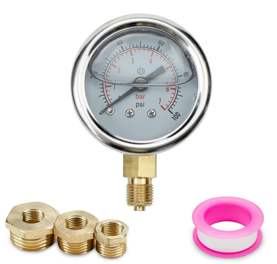 Selius Drukmeter 40mm BSP 1/8" 0-7 Bar met 3 Bussen en Teflonband, Radiaal