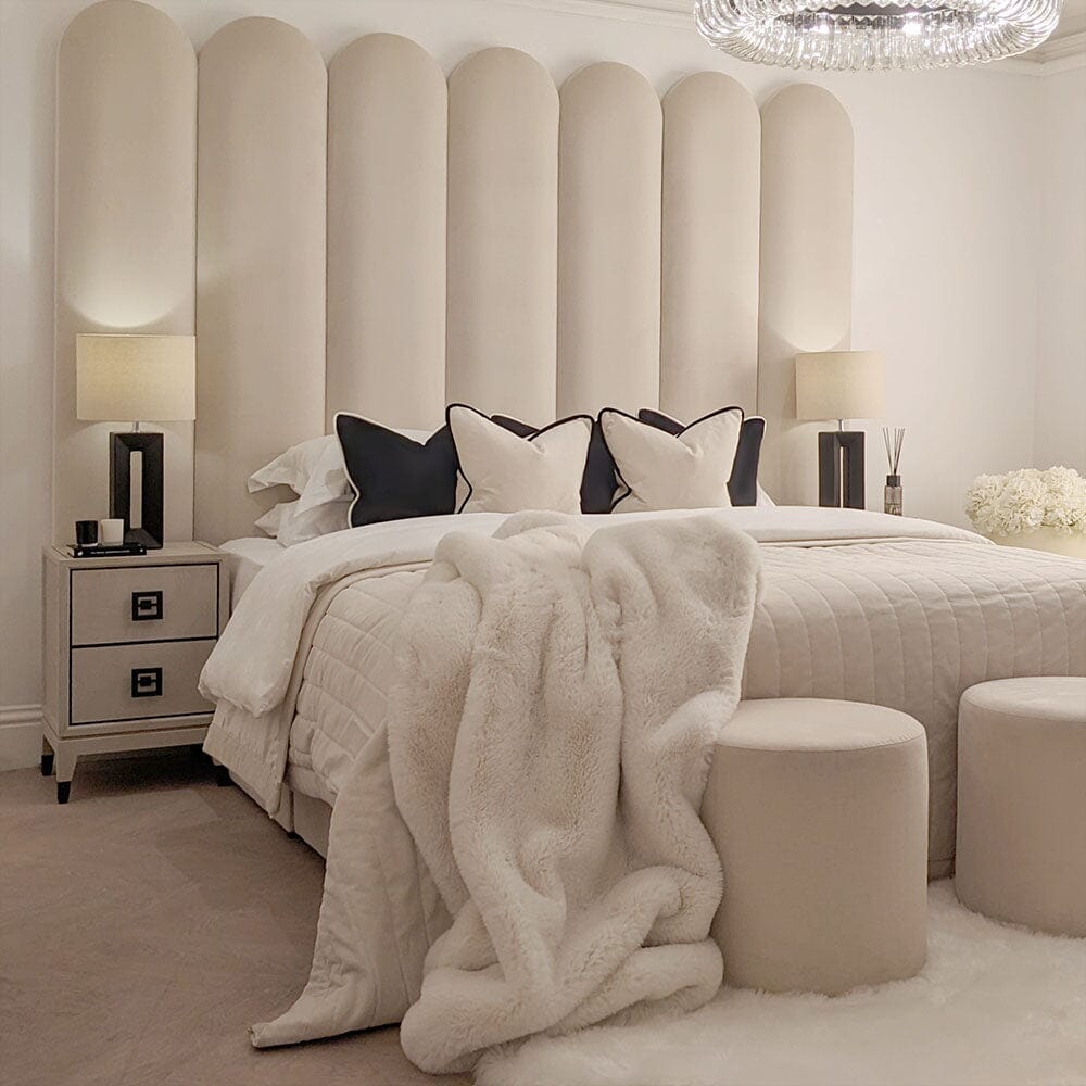 Florence Cream Curved Fluted Headboard with Adjustable Wings, Double