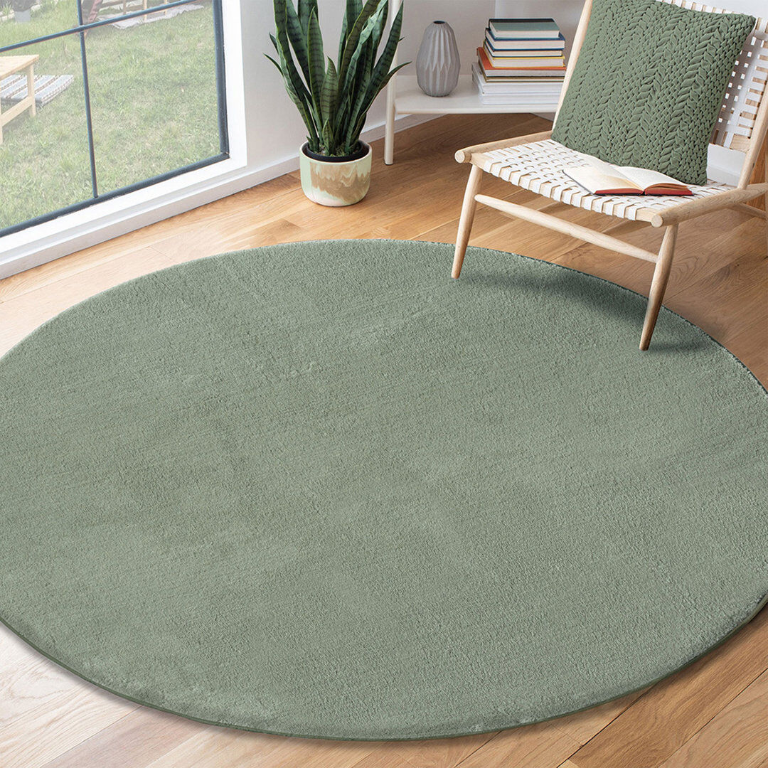 The Carpet Relax - Modern Rug, Fluffy, Short Pile, Non-Slip Underside, Washable up to 30°C, Super-Soft, Fur Look, Green Green Round 200cm