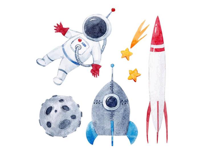 Wallfluent Wandaufkleber 130x219cm - Astronautenrakete Weltraum, Mehrfarbig, Kunststoff, Rechteckig, 130x219x0.1 cm, Tapeten & Wandverkleidungen, Wandtattoos & Sticker, Wandtattoos
