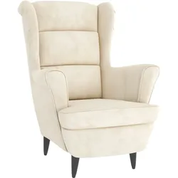 Décoshop26 - Lounge-Sessel Wohnzimmer-/Schlafzimmersessel mit Armlehnen modernes Design in cremefarbenem und weißem Samt DEC026853 DEC026853