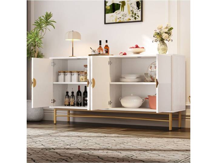 Modenuit Buffet bas 160 x 40 x 82 cm 4 portes soft-close blanc en MDF et panneaux de particules