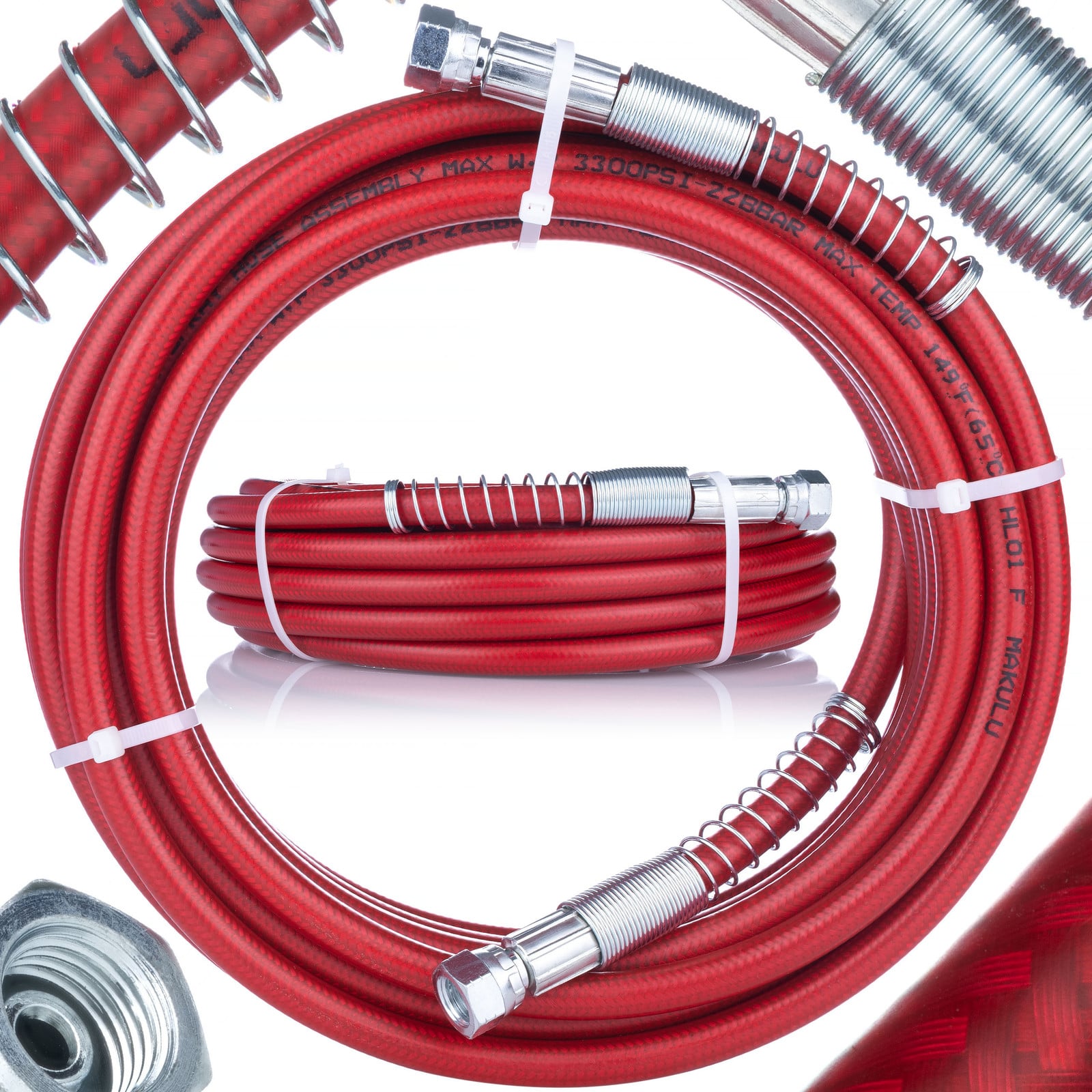 ROSFIX Stalen Slang voor Airless Verfspuit - Hogedrukslang 10 m, 228 bar, 1/4" Aansluiting, Rood