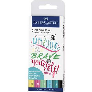 Faber-Castell Tuschestifte Pitt Artist Pen 267116, pastell sortiert, Pinsel- & Rundspitze, 6 Stück