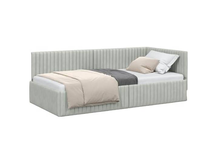PUGYNBK Eckbettrahmen in Hellgrau, 100 x 200 cm Atmungsaktiver Stoffrahmen, platzsparendes L-Design, verstellbares Kopfteil, Lattenrost, Verwendung als Sofa