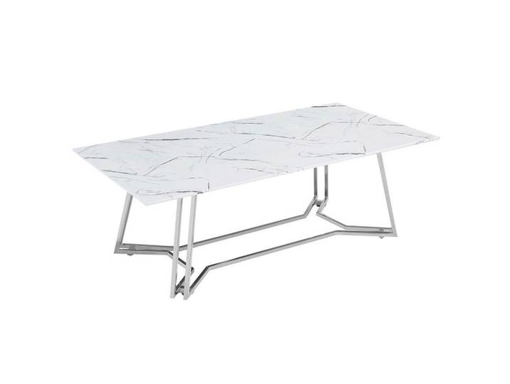Livetastic Couchtisch, Weiß, Chrom, Metall, Glas, Marmoroptik, rechteckig, eckig, 60x40x110 cm, Wohnzimmer, Wohnzimmertische, Couchtische, Couchtische Marmoroptik