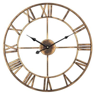 Modern Harvest Tools & Trends Modern 3D Large Wall Clocks Roman Numerals Retro Round Metal Iron Silent Nordic Living Room Decoration Retro Gold