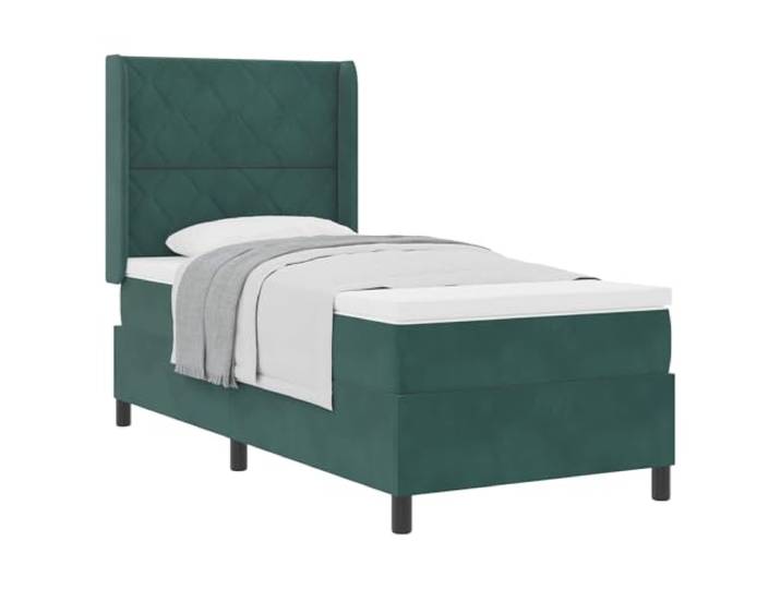 KTHLBRH Boxspringbett mit Kopfteil dunkelgrün 90 x 200 cm Samt 2-stufig verstellbares Kopfteil, Taschenfedern, technisches Holz, weicher Samt, freistehendes Design