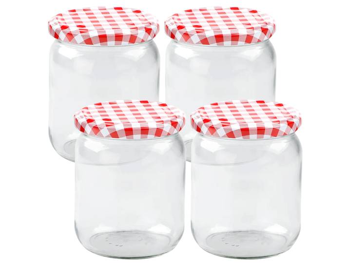 4er-Set Einmachgläser mit Schraubdeckel, Sturzgläser mit Karo-Muster, je 540 ml