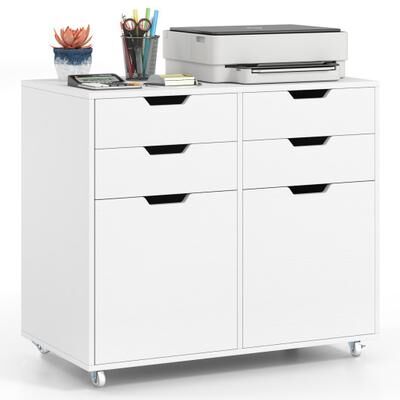 Costway 4 Drawer File Cabinet with Wheels for Home Office Organization-White