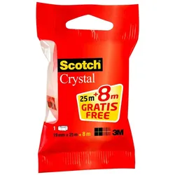 3M Scotch Crystal Klebeband 1 Rolle 19 mm x 25 m + 8 m GRATIS
