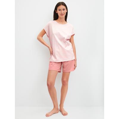 Shorty CALIDA "Lovely Nights", Damen, Gr. S (40/42), rosa (peach cream), Single Jersey, Obermaterial: 100% Baumwolle, kurz, Rundhals, Homewear-Sets Shorty, Rundhalsausschnitt, Baumwolle, kurzärmelig