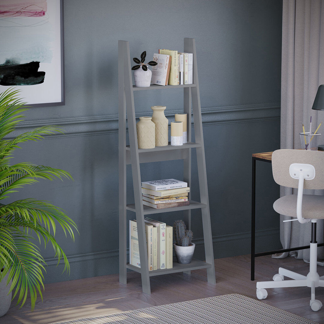 Wade Logan Jess 4 Tier 141Cm H x 46Cm W Ladder Bookcase Grey