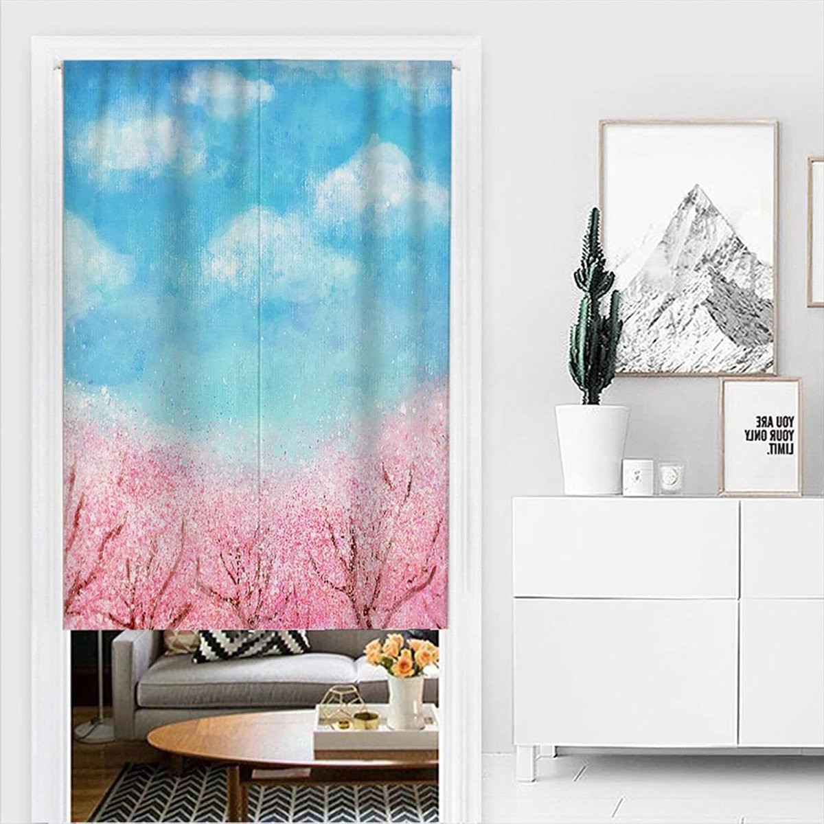 Japans Deurgordijn Noren Gordijn met Kersenbloesem - Linnen Stof - 75 x 150 cm