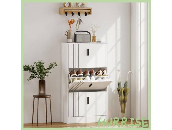 Cocosity Meuble À Chaussures Armoire À Chaussures À 3 Abattants 18 Paires Grande Capacité En Bois 63 X 24 X 117 Cm Blanc