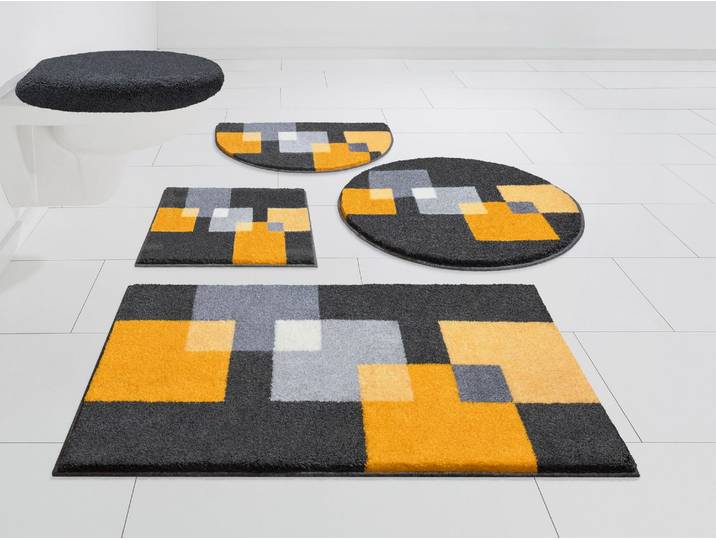 Badematte GRUND Paxos Gr. 2, gelb (gelb, grau), H:20mm, Polyacryl, Badematten, Badematte, geometrisches Design, modern, flauschig, softer Flor, Made in Europe