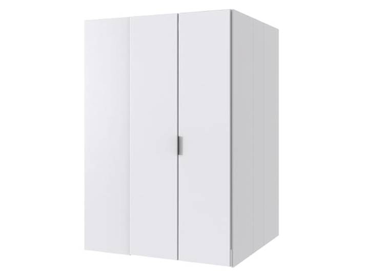 Lomadox Jugendzimmer-Eckkleiderschrank 135x127 cm in weiß, begehbar, Kleiderstange, Einlegeböden, Spiegel