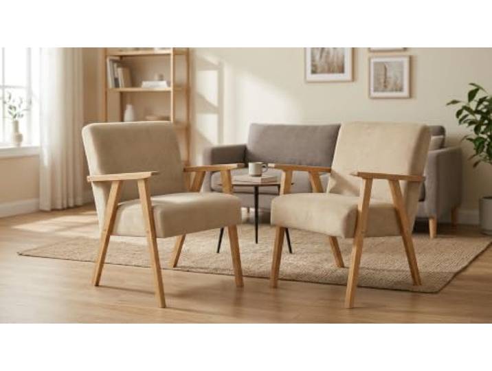 Family Meble 2er-Set Sessel Soler Royal Aura – 2 Retro-Sessel im Vintage-Stil mit Stoff-Bezug – Beige · 2