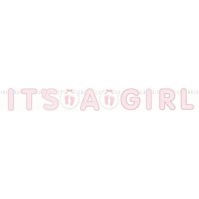 Baby Shower Girlande It´s a Girl Schriftzug 1,6m Pappe Banner Babyparty Mädchen Dekoration Feier Raumdeko Wanddeko Geburt Baby Rosa Weiß