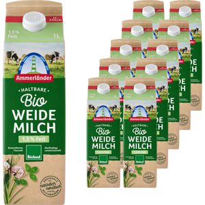 Ammerländer Milch fettarme H-Weidemilch, Fettgehalt 1,5%, BIO, ultrahocherhitzt & homogenisert, 10x 1 Liter
