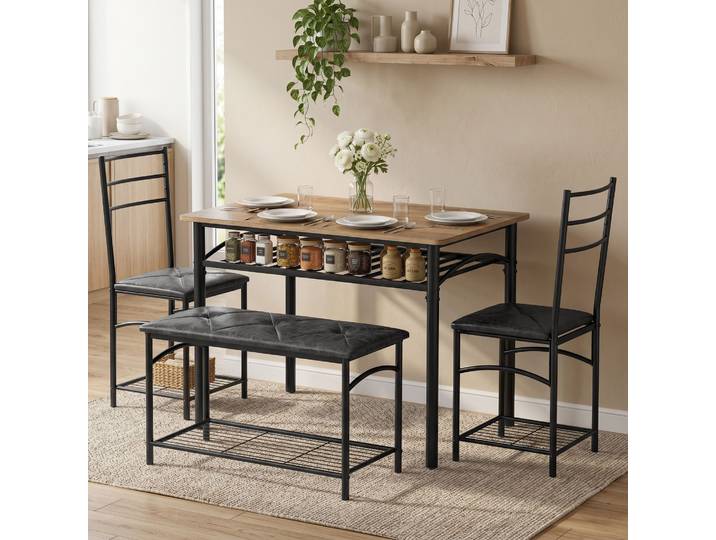 HOMCOM Ensemble Table Cuisine 4pcs Similicuir Brun Industriel