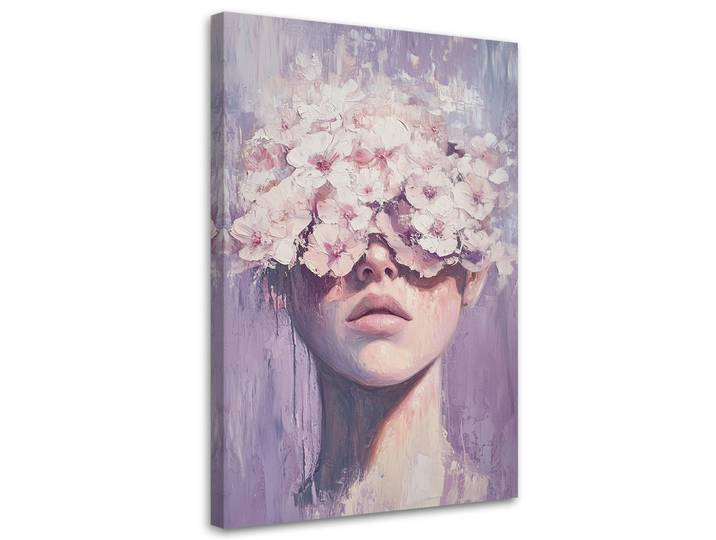 Feeby Wandbild frau porträt blumen abstraktion, Lila, Floral, Rechteckig, 60x90 cm, Bilder & Rahmen, Bilder, Leinwandbilder