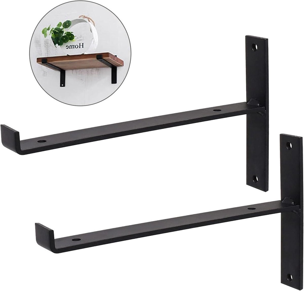 Set van 2 zwarte metalen plankbeugels voor industriële wandconsoles, 25 cm