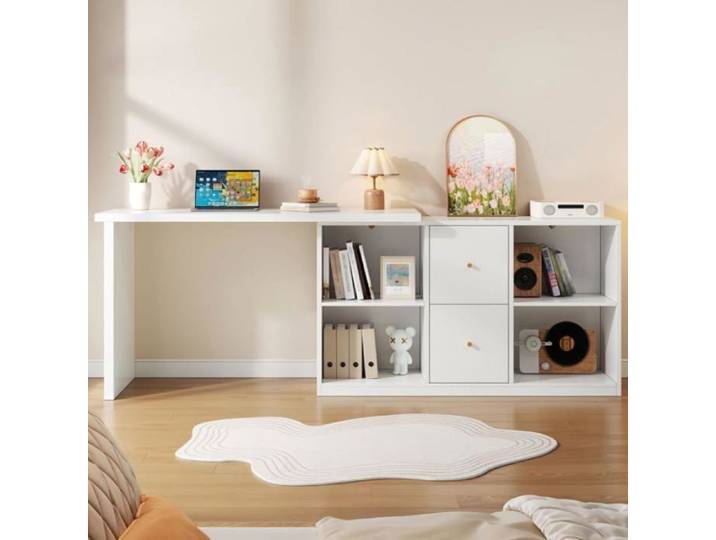 Bureau gaming compact en L blanc 120×50×78 cm 2 tiroirs et rangement ouvert parfait pour chambre et bureau